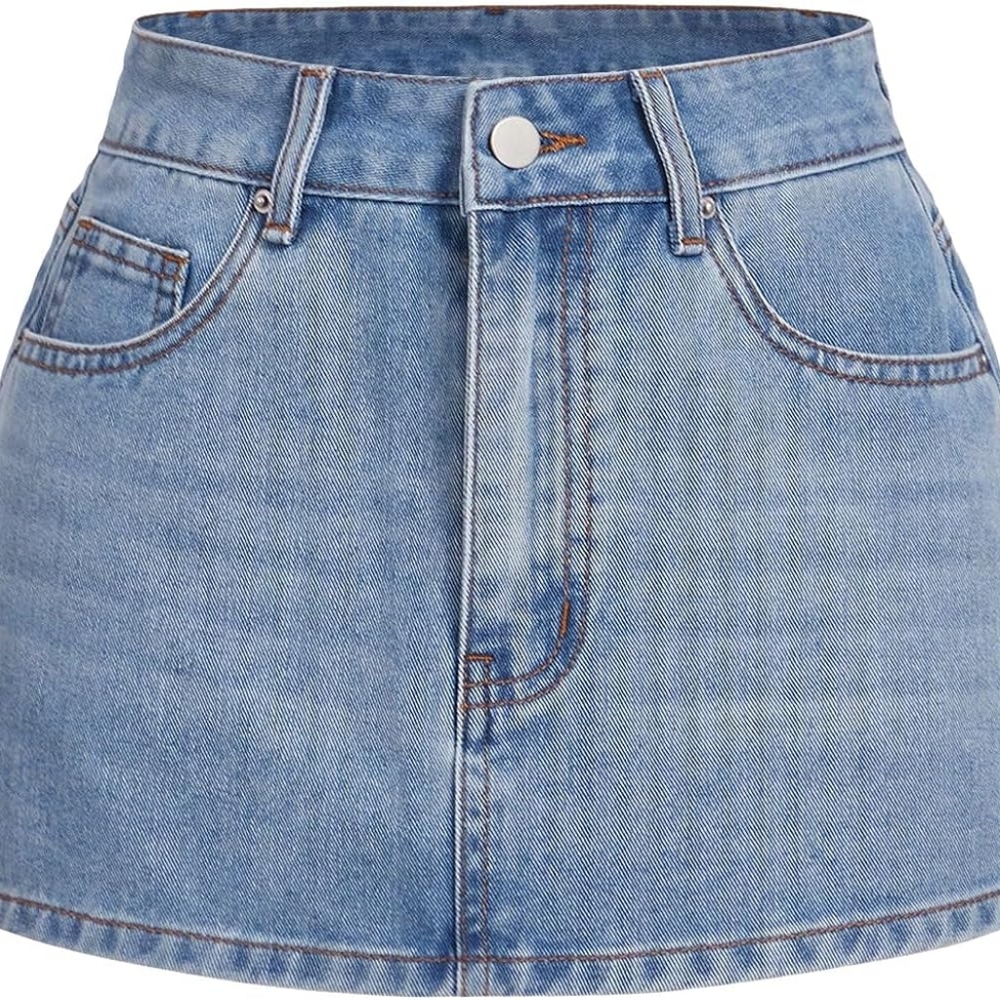 NEW SHENHE Y2K Blue Jean Denim Mini Skirt